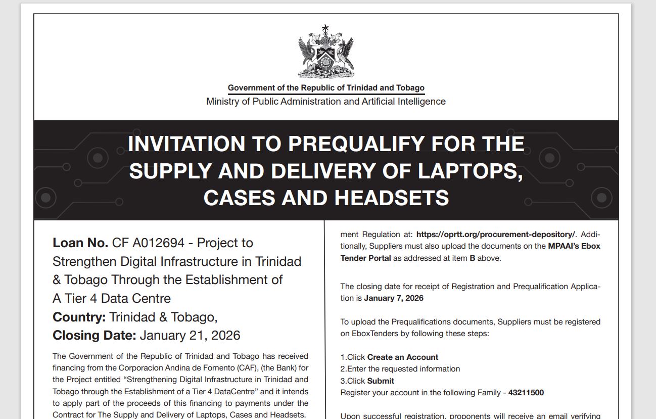 Invitation to Prequalify for the Supply and Delivery of Laptops, Cases and Headsets