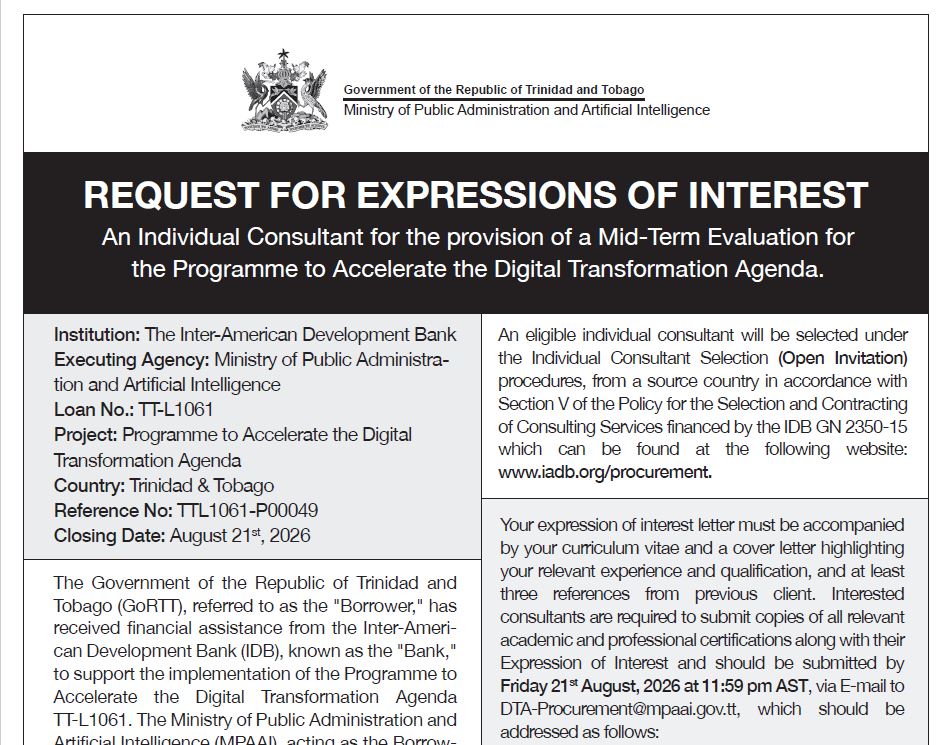 Request for Expression of Interest - Individual Consultant for the provision of a Mid-Term Evaluation for the Programme to Accelerate the Digital Transformation Agenda.